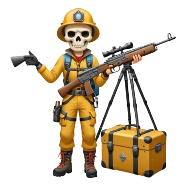 Yodeling mountain climber in Switzerland with a machine gun pointing to the right, full body, in the style of your bleeding skull art sticker