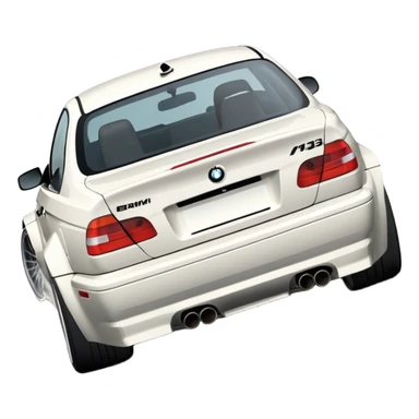

A white BMW M3 E46, seen from behind at a certain angle, is drifting through a corner; the wheels are not straight, they are changing according to the rotation of the drift. sticker