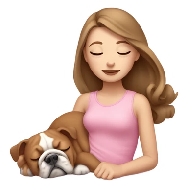 Sleeping girl in pink with light brown hair and bulldog sticker