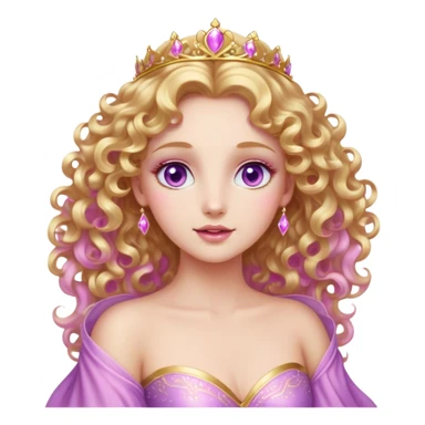 Cinematic Stunning Aurora Portrait Emoji, Ethereal in her flowing pink gown, golden curls shimmering, soft violet eyes filled with serenity, an enchanting glow surrounding her, capturing the beauty of a princess lost in a dream! sticker
