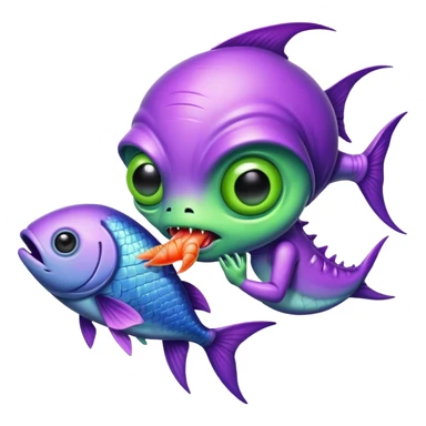 a purple alien plant that's eating a fish sticker