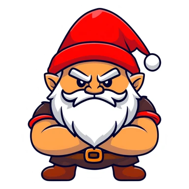 Grumpy dwarf character with angry expression, white beard, red hat, and arms crossed sticker