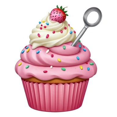 Strawberry cupcake with ice cream scoop shaped  frosting  sticker