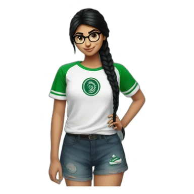 Mia Khalifa black braid white tshirt green sleeves slytherin emblem sticker