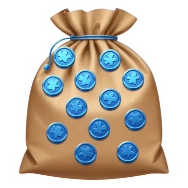 brown bag of blue coins sticker