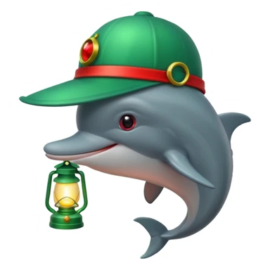 dolphin wearing green hat and a lantern with red light sticker