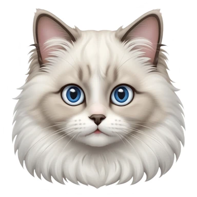 cinematic-adorable-big-eyed-fluffy-ragdoll-cat-portrait-emoji,-head-tilted-playfully-with-a-sweet-expression,-fluffy-white and grey-fur,-simplified-yet-irresistibly-cute-features-with-large,-expression, blue eyed ragdoll cat sticker