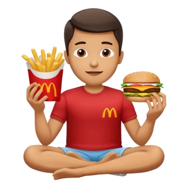 man in lotus pose eating McDonalds burger and fries sticker