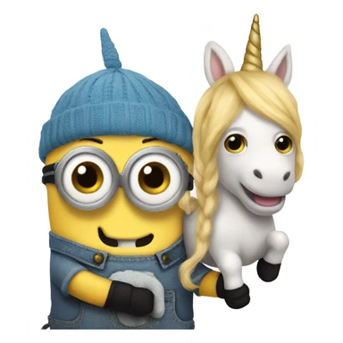 Minion holding a unicorn plushie sticker
