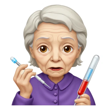 sick old woman with thermometer on her mouth sticker