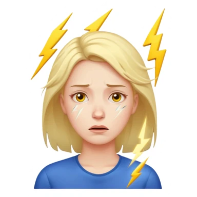 stressed woman with lightning symbol near head, tired face, calm emoji colors, shows stress and cortisol effect on skin sticker
