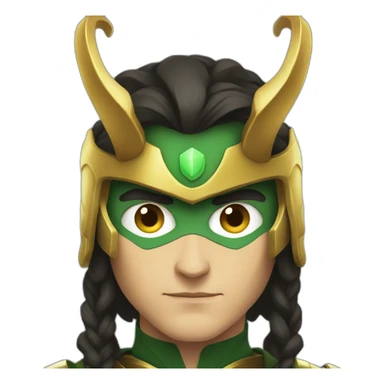Loki with his golden horned helmet, looking serious sticker