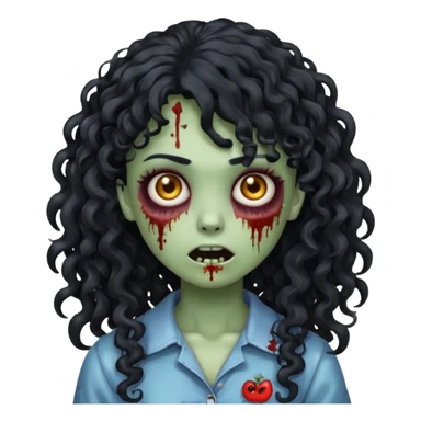 Emoji garota zombie com cabelo preto cacheado longo com franja cacheada sem volume sticker