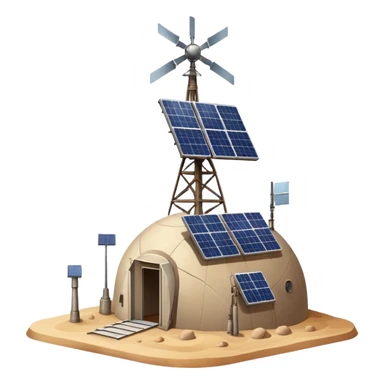 Desert outpost with solar panels and antennas sticker