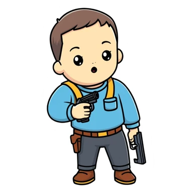 Kid with down syndrome holding a gun sticker