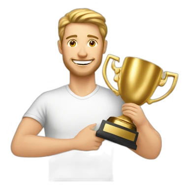 the white European man Celebrating, Raising a gold trophy in your hands sticker