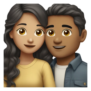 A pale half Asian man with short dark hair and amber eyes embracing and loving a half Asian woman with long wavy dark hair and dark hazel eyes. They love each other a lot And have good fashion taste and are hugging each other tight  sticker