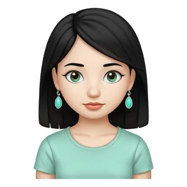 A girl emoji wearing silver jhumka and light mint green colour tshirt with dark black hair sticker