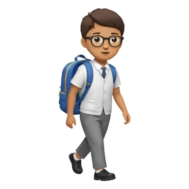 Boy with glasses walking to  in  uniform and backpack, full body sticker