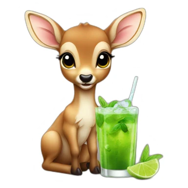 baby deer drinking mojito sticker