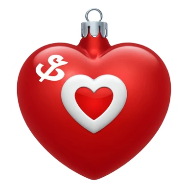 red Christmas heart-shaped ball with white "S" logo sticker