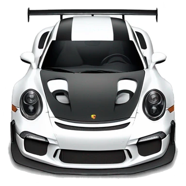 Create a realistic illustration of a white Porsche 911 GT3 RS, highlighting details like the rear wing, air intakes, headlights, and black accents. Position the car on a racetrack or urban backdrop to emphasize its dynamic design sticker