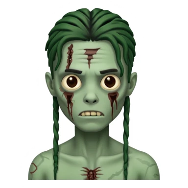 make a zombie boy emoji (headshot only) that has long black locs  and some facial scars sticker