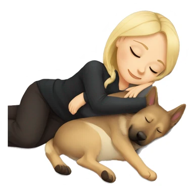 sleeping girl blonde hair laying next to German shepherd  sticker