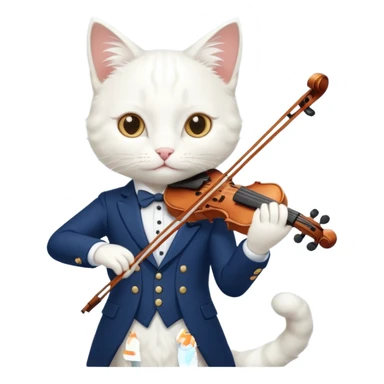 white cat play violin, wear navy suit sticker