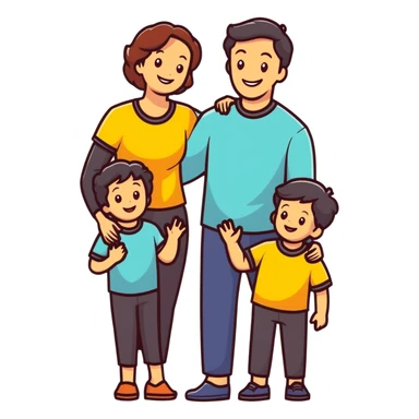 happy family: father, mother, two children, all smiling, bright colors sticker