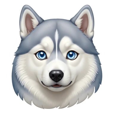 Cinematic Noble Siberian Husky Portrait Emoji, Poised and regal, with a strong, athletic build and a thick, well-groomed grey and white coat, piercing icy blue eyes, Simplified yet sharp and sophisticated features, highly detailed, glowing with a cool, dignified glow, high shine, intelligent and spirited, stylized with an air of endurance, focused and attentive, soft glowing outline, capturing the essence of a watchful and commanding sled dog, so majestic it feels as though it could sprint out of the screen with effortless authority! sticker