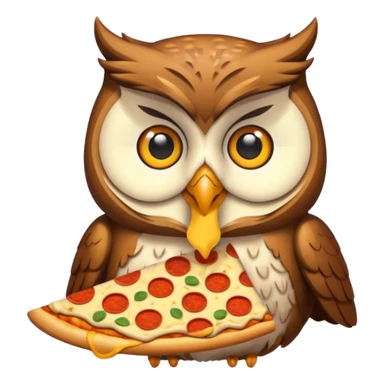 un gufo che mangia la pizza in formato emoji sticker