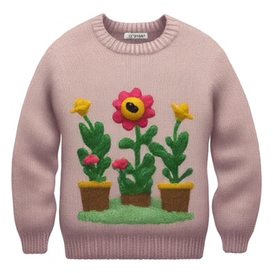 Knit sweater with garden glittery design sticker