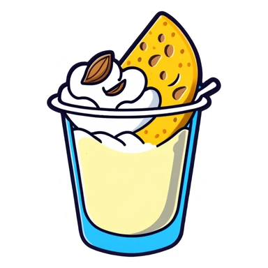 A radiant white leg bone floating in the center with a halo effect, surrounded by orbiting calcium-rich foods: a bowl of yogurt, pile of shredded yellow cheese, bunch of almonds, and scattered sesame seeds. Each food item is floating separately and glowing slightly. sticker