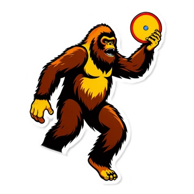 Sasquatch throwing a disc sticker