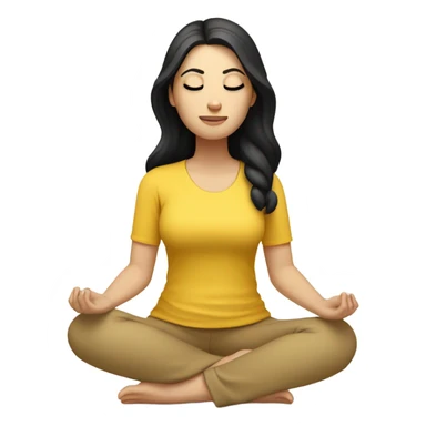 White girl with black hair meditating in yellow top and beige leggings sticker
