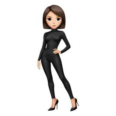 Victoria Beckham with light skin, short dark brown bob, black catsuit wearing black heels sticker