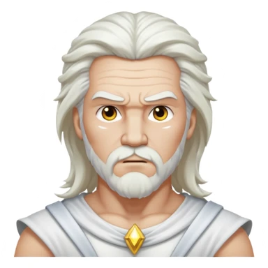 Zeus, whole body, white clothes, long white  hair, lightnings, determined face sticker