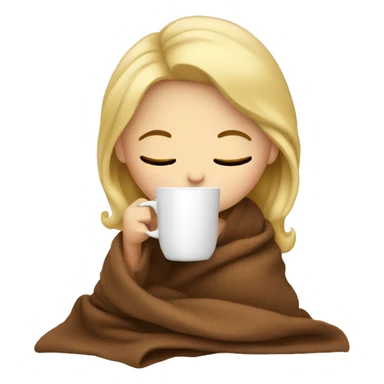 blonde girl sitting in a blanket sipping coffee with eyes closed sticker