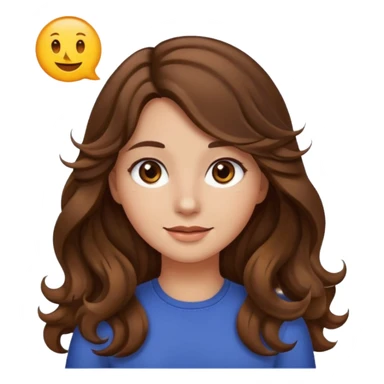 chica con el pelo castaño, largo, ondas suaves, ojos marrón oscuro, estilo emoji de iPhone sticker