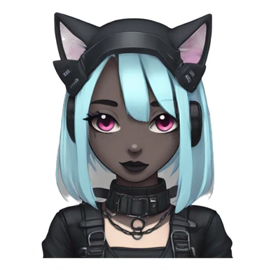 Gorgeous gothic dark techwear cyberpunk anime style sona anthro cat with blushing face aesthetic and pretty edgy black with collar and harness trending style sticker