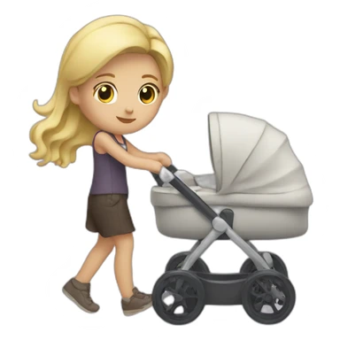 Blonde girl pushing stroller sticker