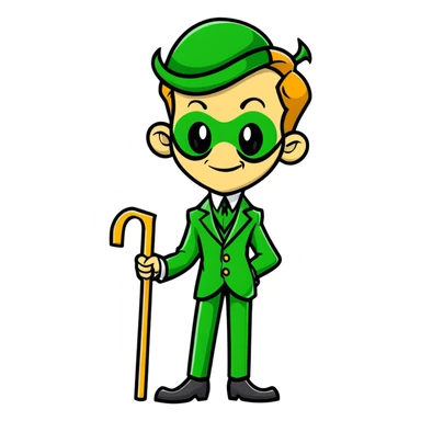 The Riddler villain with green suit, question mark cane, mischievous grin sticker