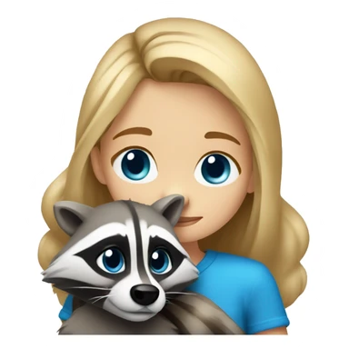 Dark blonde, blue eyes, girl, hugs a racoon sticker
