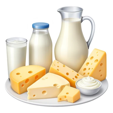 dairy products assortment with milk, cheese, yogurt, and butter sticker