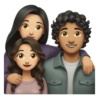 A half pale Asian man with short dark hair and amber eyes embracing and loving a half Asian woman with long wavy dark hair and dark hazel eyes. They love each other a lot And have good fashion taste. And are having a lot of fun sticker