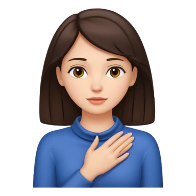 a brunette woman with two hands on her neck sticker