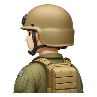 rear view of army soldier wearing combat helmet sticker