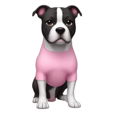 The Staffordshire Bull Terrier has a short, smooth coat and a muscular body. black and white color. in a pink dress sticker
