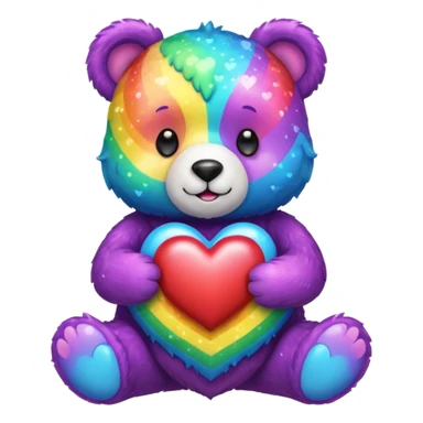 Sparkle Rainbow Bear holding a heart sticker